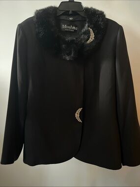 Moshita Couture Black Faux Fur Collar Blazer